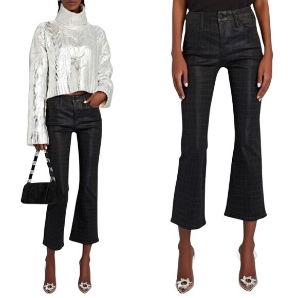 Frame Jeans 27 Gray Le Crop Mini Boot Coated Denim Noir Croc - Picture 2 of 13